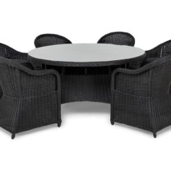 Marcus Spisebordssæt 140 Rund + 6 Light Lænestole m Hynde - Sort