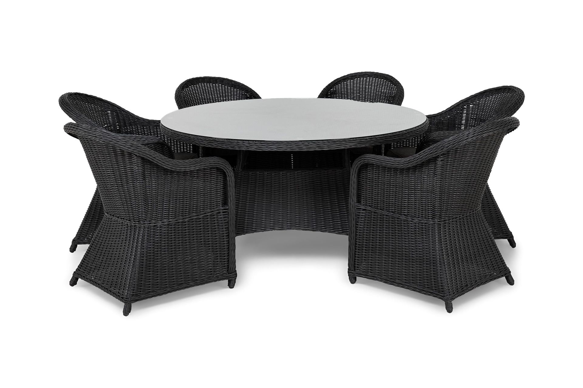 Marcus Spisebordssæt 140 Rund + 6 Light Lænestole m Hynde - Sort