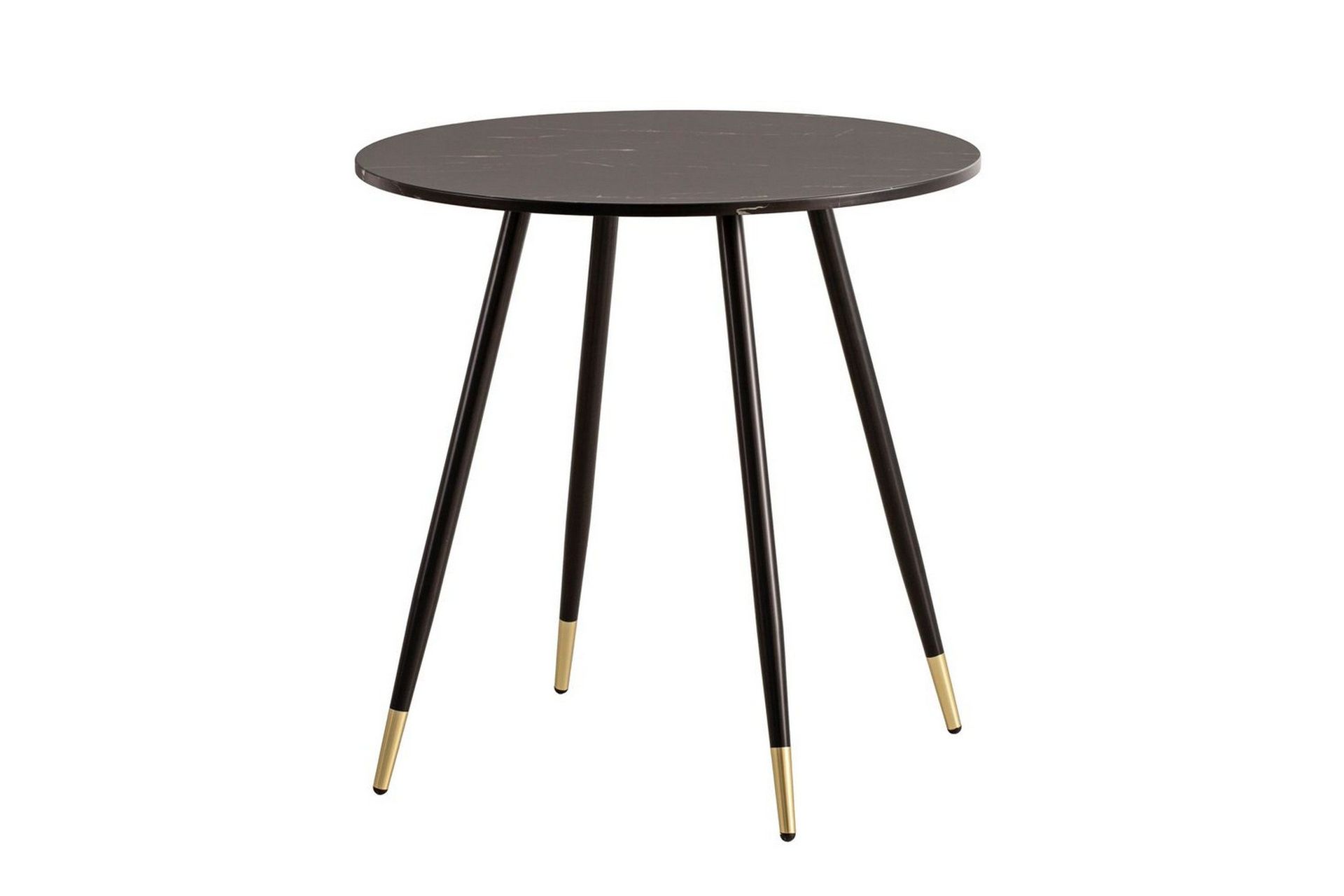 Spisebord Wohnling Rund 75 cm marmorlook moderne med gyldne spidse ben Marmor, Sort - Marmor, Sort