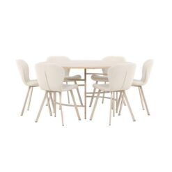 Spisegruppe Copenhagen Rundt 140 cm Hvid/Beige med 6 Lilja Stole -