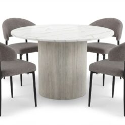 Uppveda Spisebord 120 cm Rundt Hvid med 4 Sawako Greige Stole - Hvid/Greige