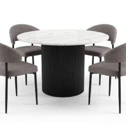 Uppveda Spisebord 120 cm Rundt Sort med 4 Sawako Greige Stole - Sort/Hvid/Greige