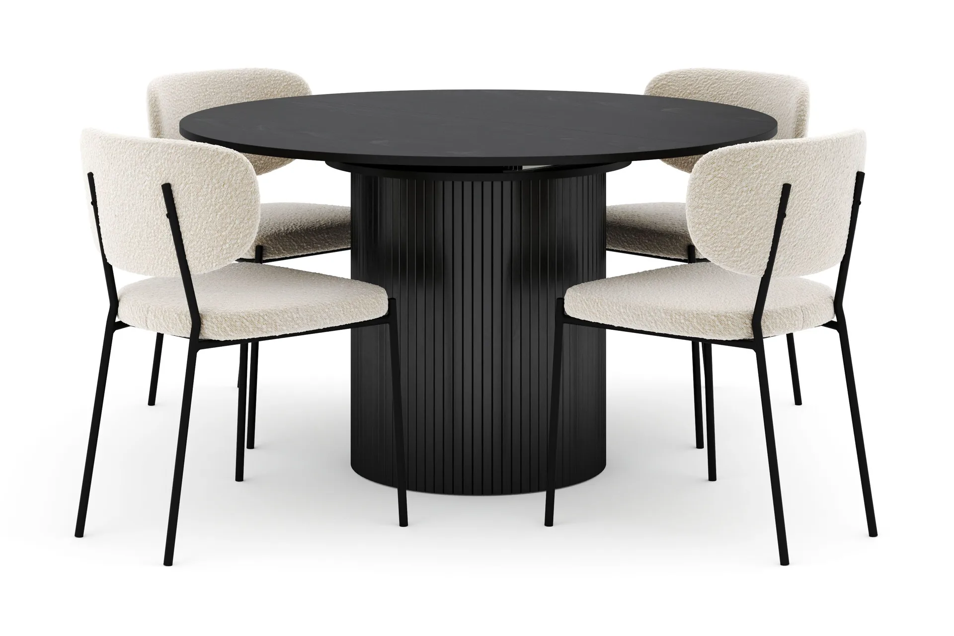 Kopparbo Rundt Spisebord 130 cm Udtrækkeligt med 4 Gemmiano Stole - Sort