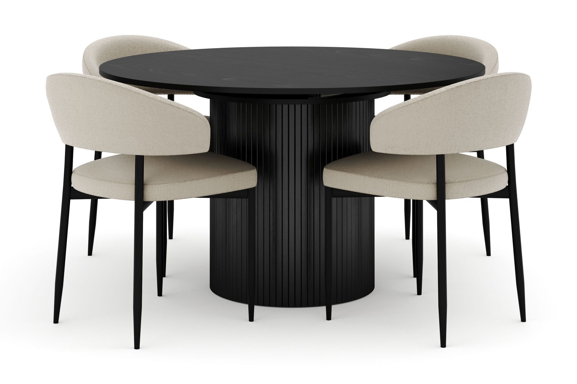 Kopparbo Rundt Spisebord 130 cm Udtrækkeligt med 4 Sawako Stole - Sort