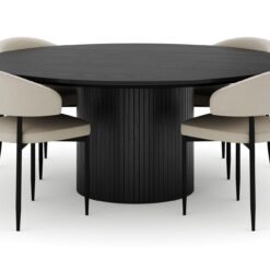 Kopparbo Rundt Stort Spisebord 180 cm med 4 Sawako Stole - Sort