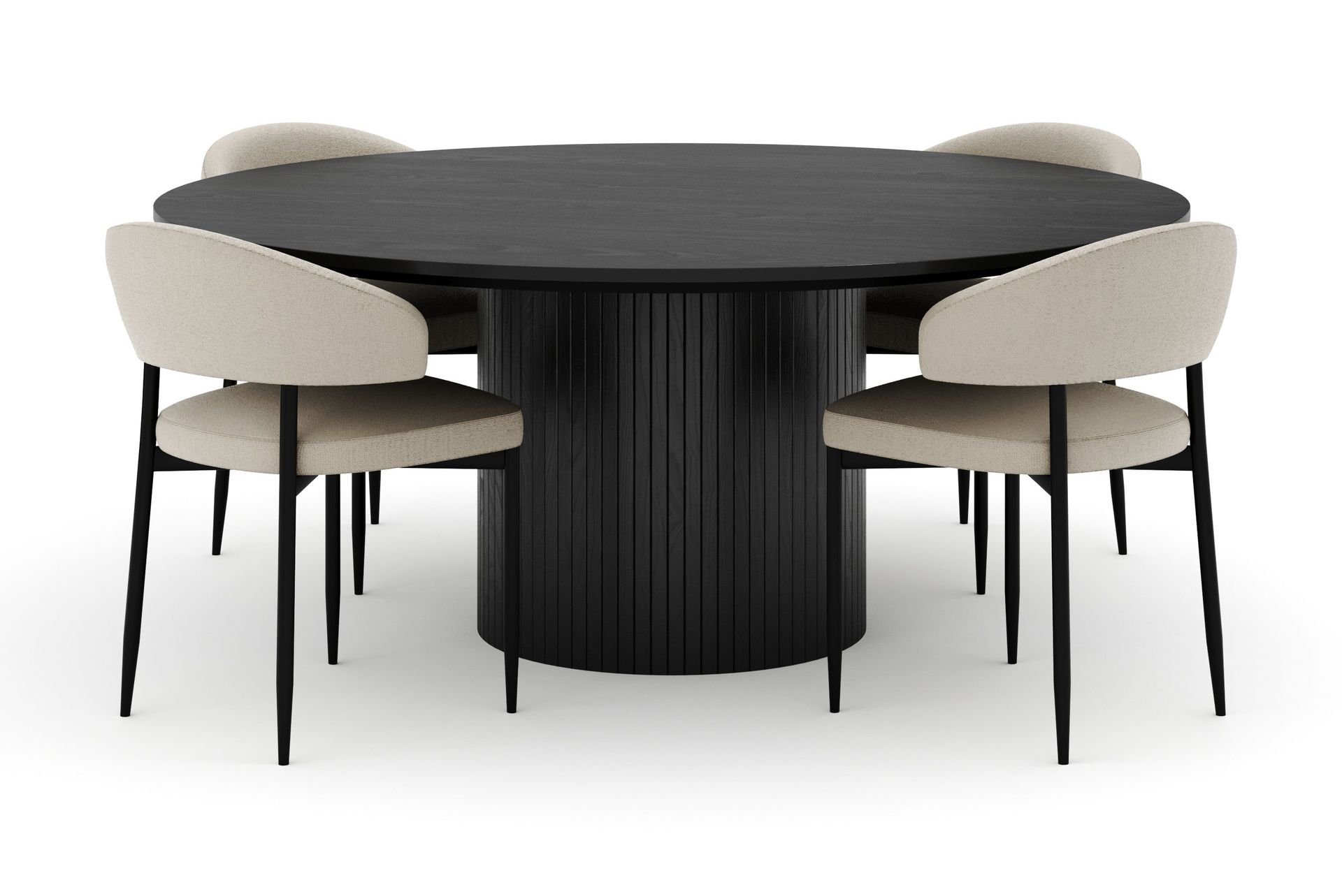 Kopparbo Rundt Stort Spisebord 180 cm med 4 Sawako Stole - Sort