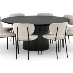 Kopparbo Rundt Stort Spisebord 180 cm med 8 Gemmiano Stole - Sort