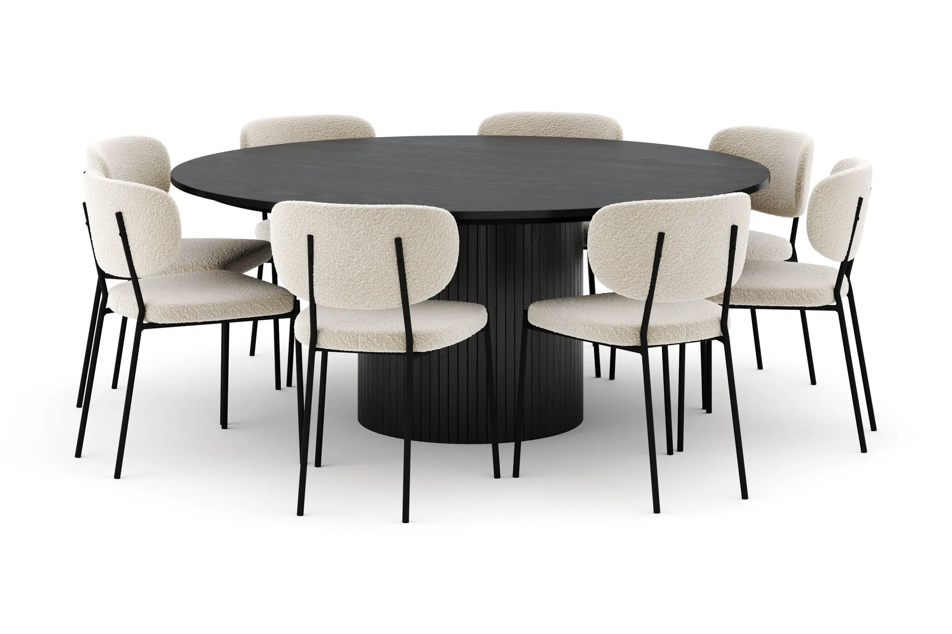 Kopparbo Rundt Stort Spisebord 180 cm med 8 Gemmiano Stole - Sort