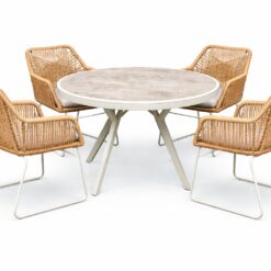 Palermo Rund Spisegruppe 130 med 4 Seville lænestole - Grå/Beige