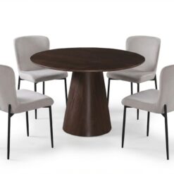 Siena spisegruppe rund 110 cm røget eg med 4 Elsie spisestole - Røget eg/Beige