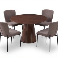 Siena spisegruppe rund 110 cm valnød med 4 Elsie spisestole - Valnød/Grå