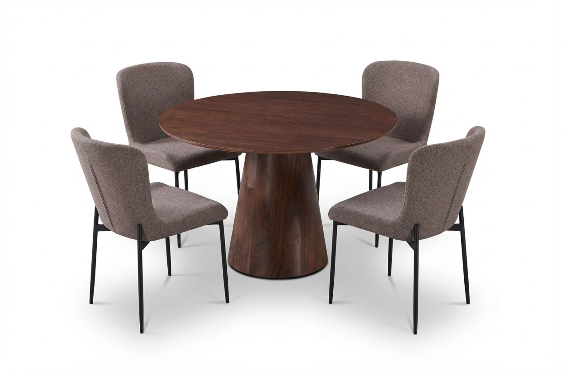 Siena spisegruppe rund 110 cm valnød med 4 Elsie spisestole - Valnød/Grå