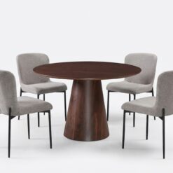 Siena spisegruppe rund 110 cm valnød med 4 Elsie spisestole - Valnød/Lysegrå