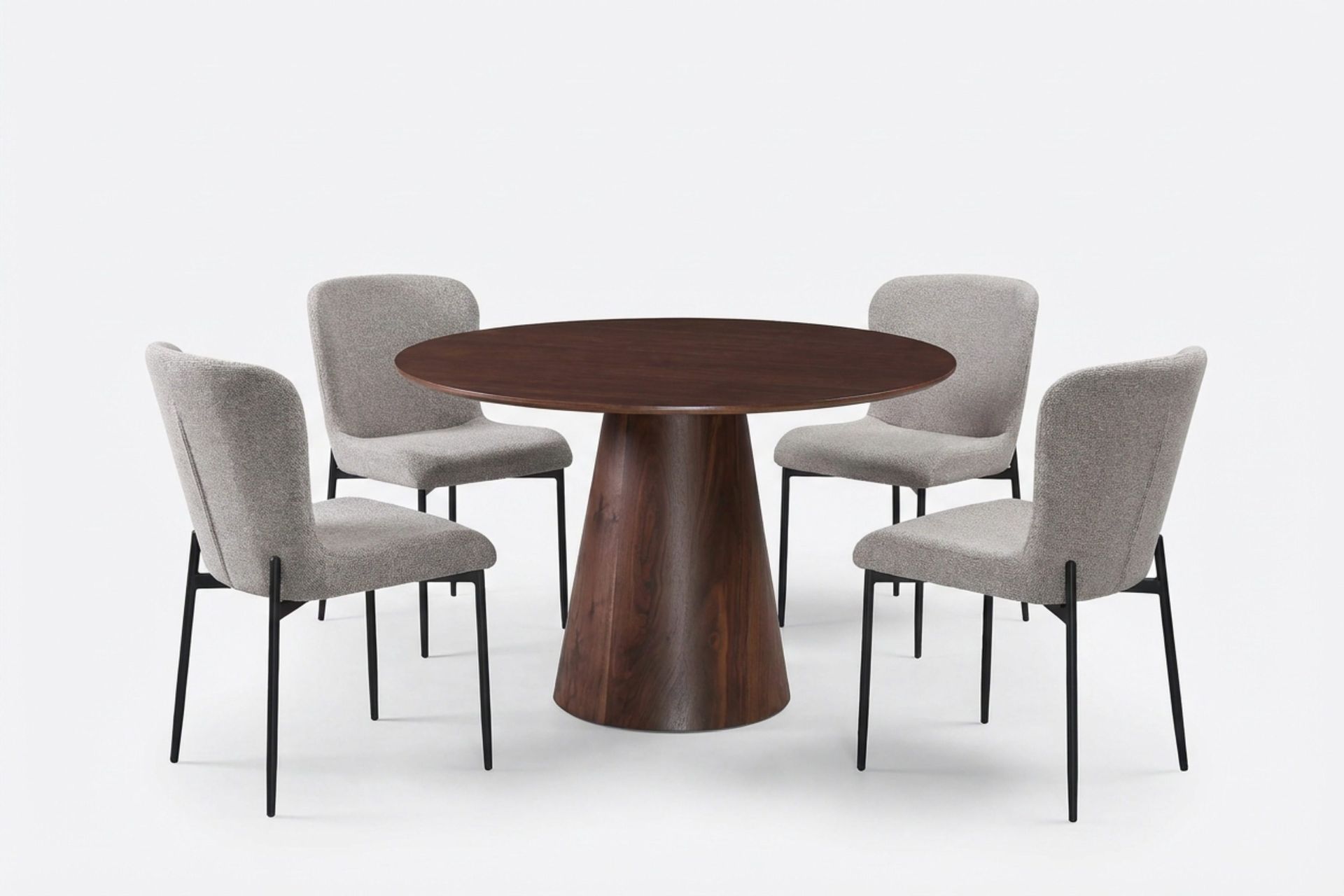 Siena spisegruppe rund 110 cm valnød med 4 Elsie spisestole - Valnød/Lysegrå