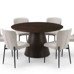 Siena spisegruppe rund 130 cm røget eg med 6 Elsie spisestole - Røget eg/Beige