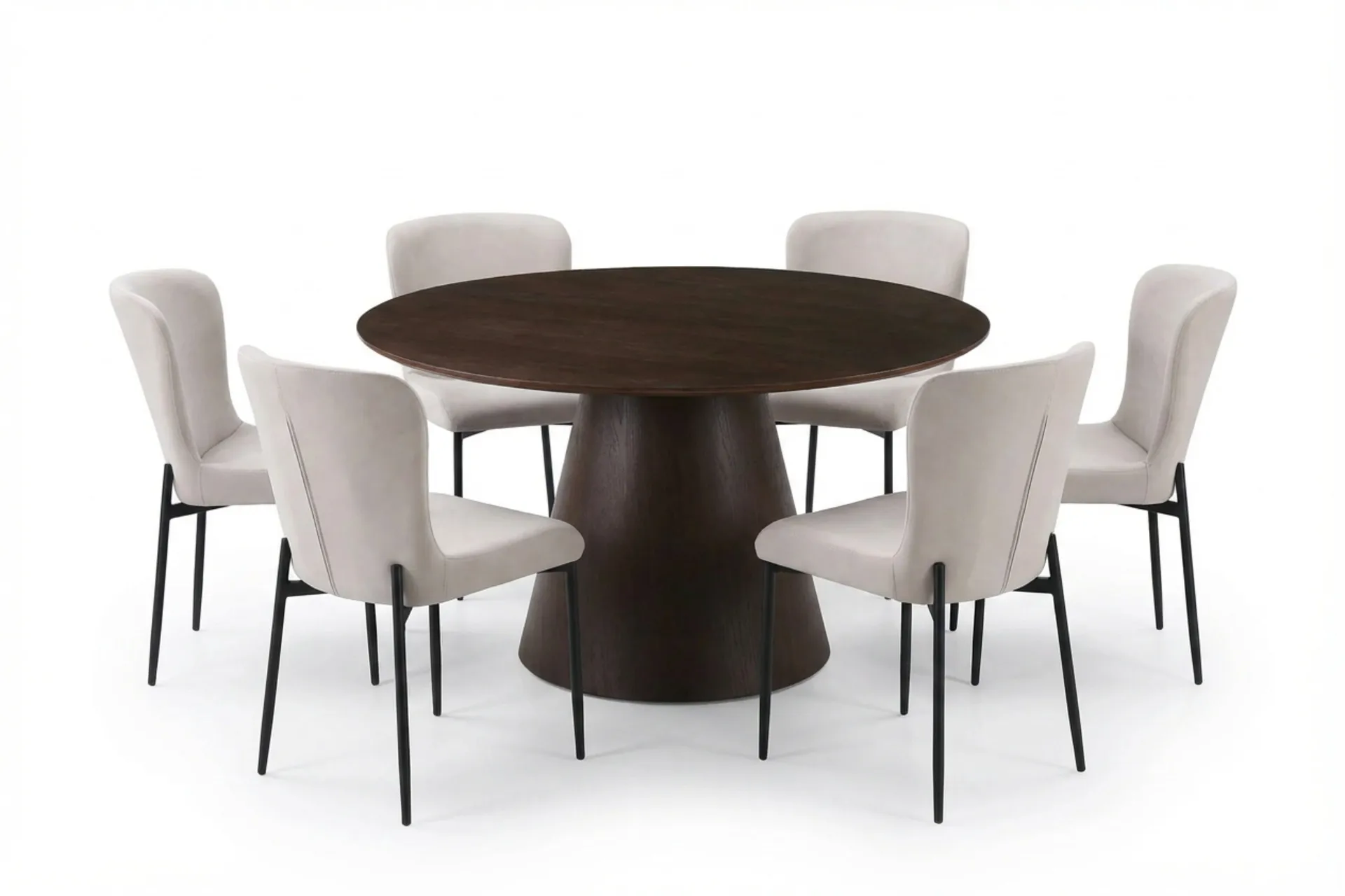 Siena spisegruppe rund 130 cm røget eg med 6 Elsie spisestole - Røget eg/Beige