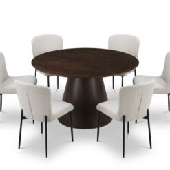 Siena spisegruppe rund 130 cm røget eg med 6 Elsie spisestole - Røget eg/Hvid