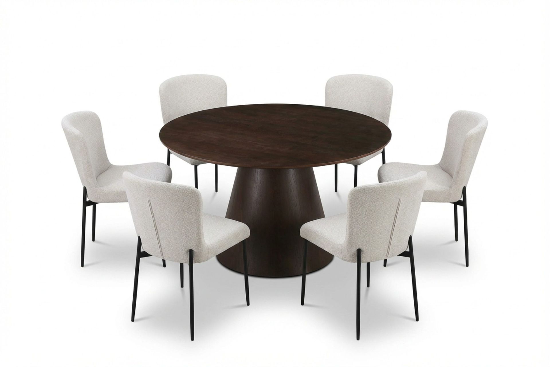 Siena spisegruppe rund 130 cm røget eg med 6 Elsie spisestole - Røget eg/Hvid