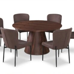 Siena spisegruppe rund 130 cm valnød med 6 Elsie spisestole - Valnød/Brun