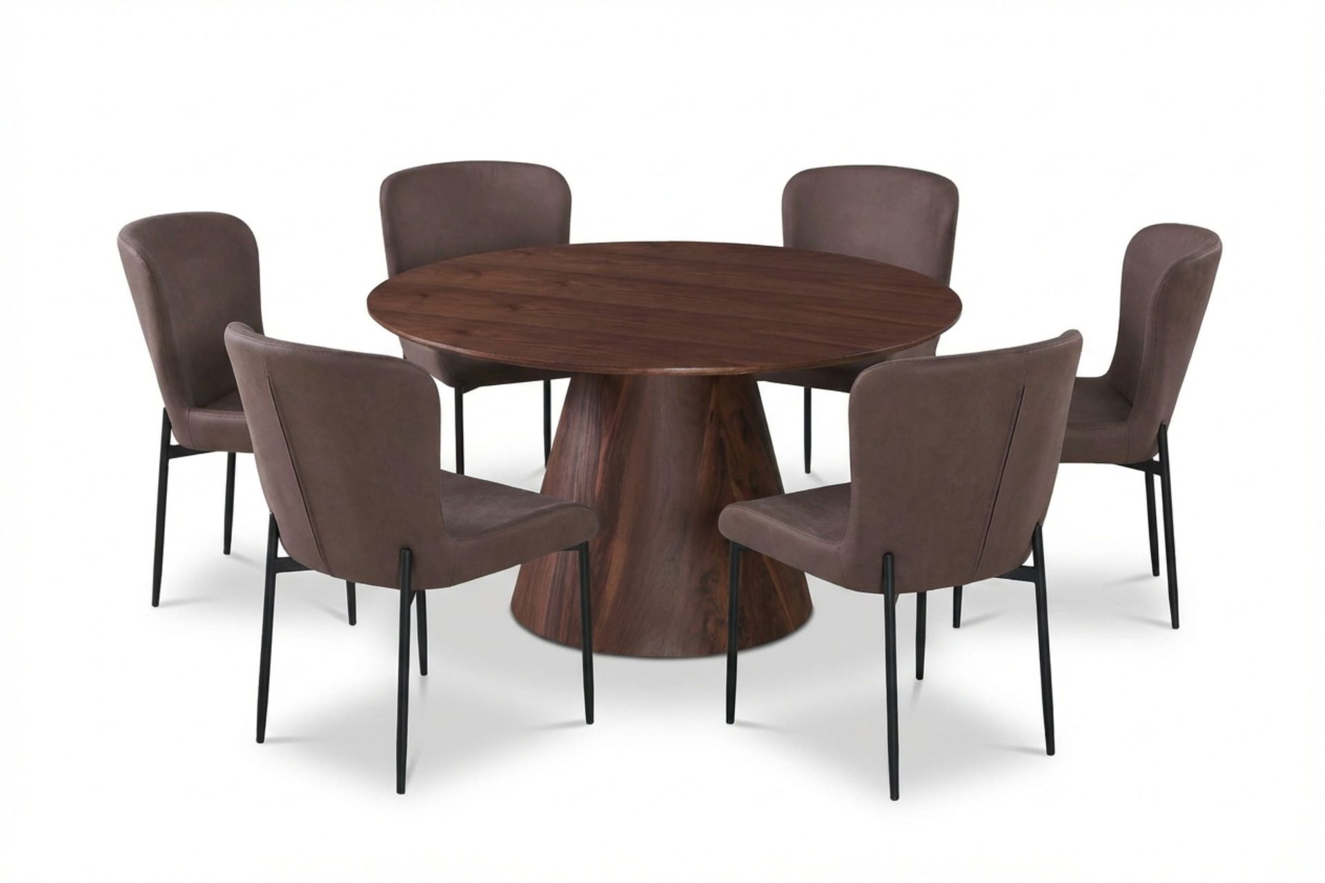 Siena spisegruppe rund 130 cm valnød med 6 Elsie spisestole - Valnød/Brun