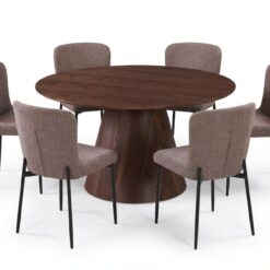 Siena spisegruppe rund 130 cm valnød med 6 Elsie spisestole - Valnød/Grå