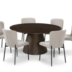 Siena spisegruppe rund 150 cm røget eg med 6 Elsie spisestole - Røget eg/Beige