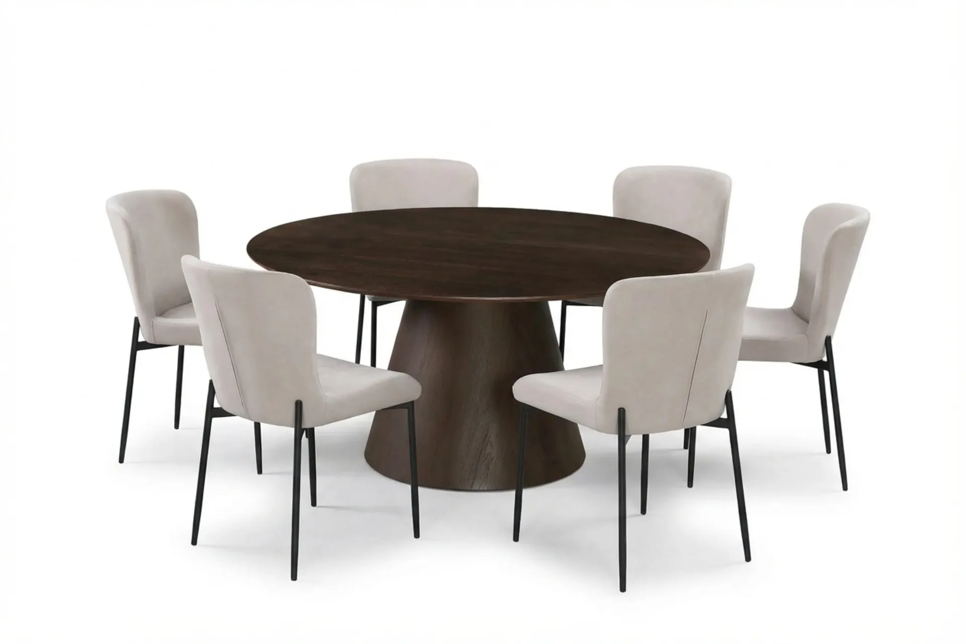 Siena spisegruppe rund 150 cm røget eg med 6 Elsie spisestole - Røget eg/Beige