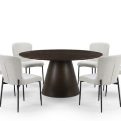 Siena spisegruppe rund 150 cm røget eg med 6 Elsie spisestole - Røget eg/Hvid