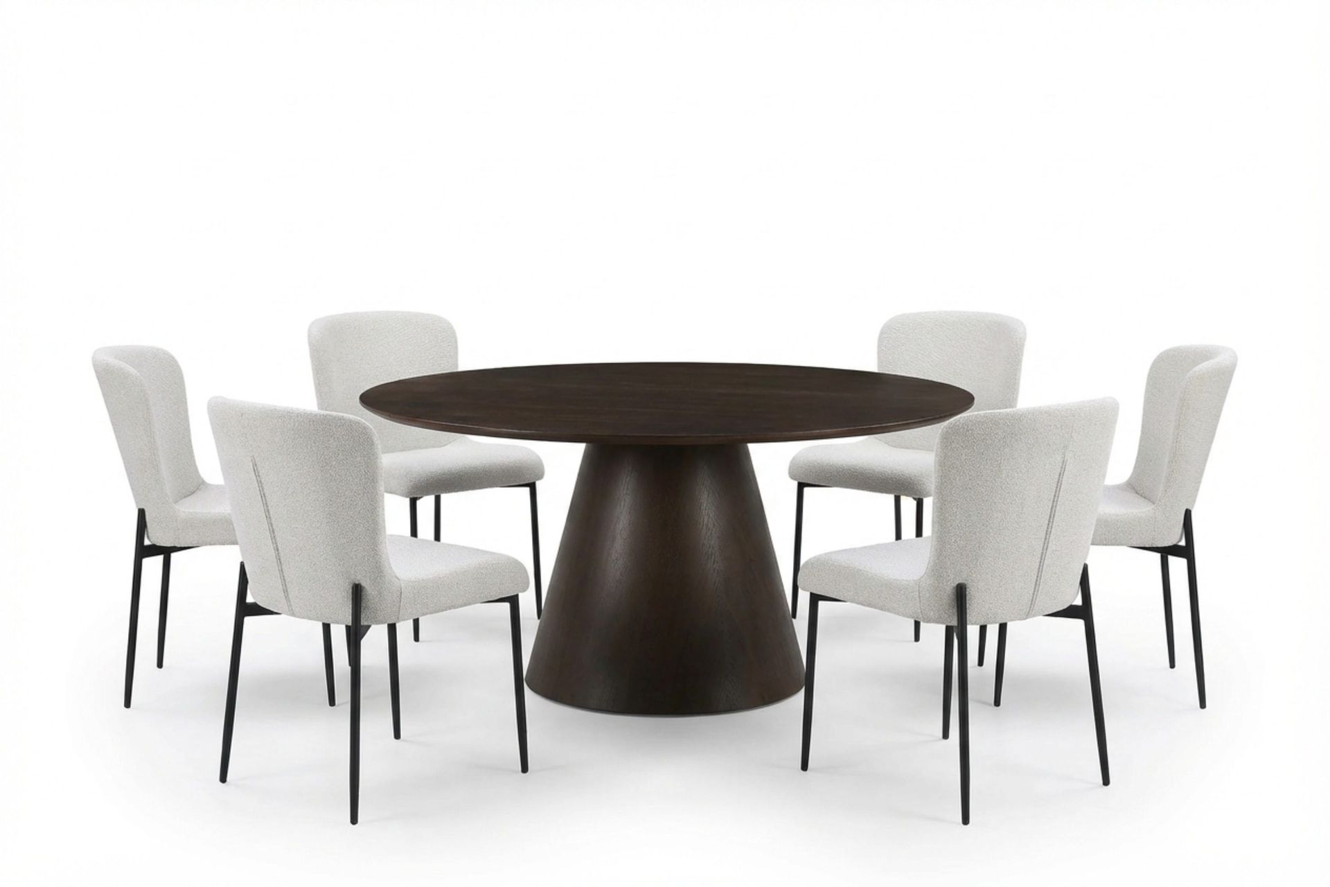 Siena spisegruppe rund 150 cm røget eg med 6 Elsie spisestole - Røget eg/Hvid