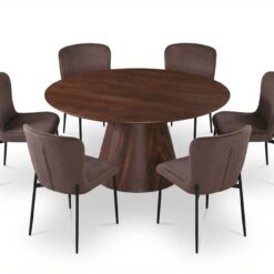 Siena spisegruppe rund 150 cm valnød med 6 Elsie spisestole - Valnød/Brun