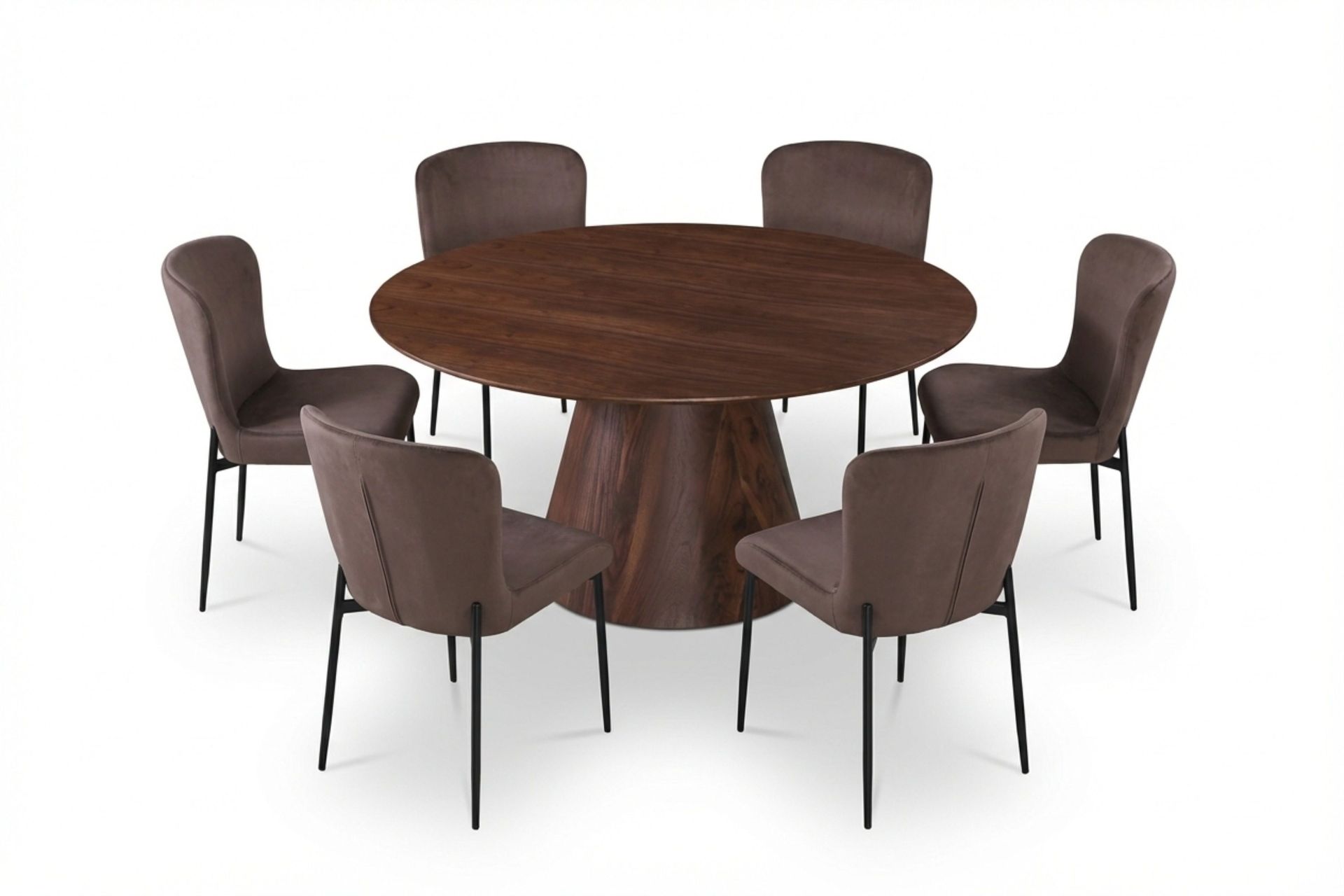 Siena spisegruppe rund 150 cm valnød med 6 Elsie spisestole - Valnød/Brun