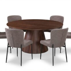 Siena spisegruppe rund 150 cm valnød med 6 Elsie spisestole - Valnød/Grå