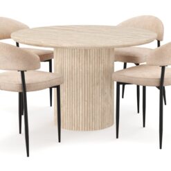Uppveda Rundt Spisebord 120 cm med travertin-look med 4 stk. Jairam Spisebordsstole - Beige