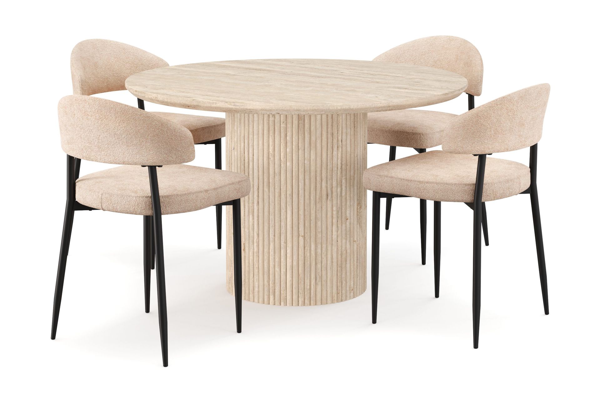 Uppveda Rundt Spisebord 120 cm med travertin-look med 4 stk. Jairam Spisebordsstole - Beige